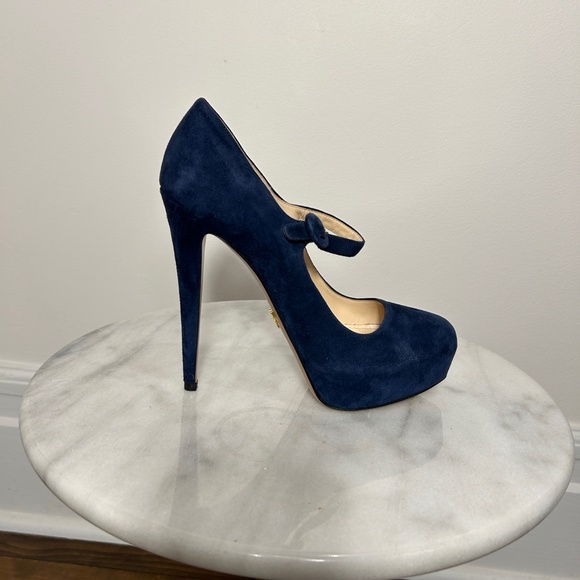 PRADA Blue Suede Mary Jane Heels - Picture 5 of 7